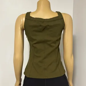 Anthropologie Olive Green Corset Tank Top Sweetheart‎ Neckline XS Side Zip Ponte thumbnail 3