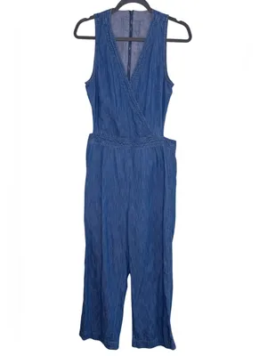Free People Moonlight Mile Chambray Jumper Jumpsuit Denim Open Back thumbnail 3