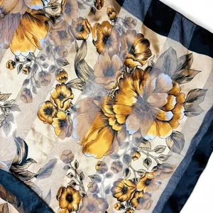 Vintage Black Gold Floral Stripe Square Sheer Fashion Scarf thumbnail 8
