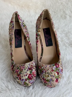Princess London Floral Print Rhinestone Embellished Platform Pumps thumbnail 1