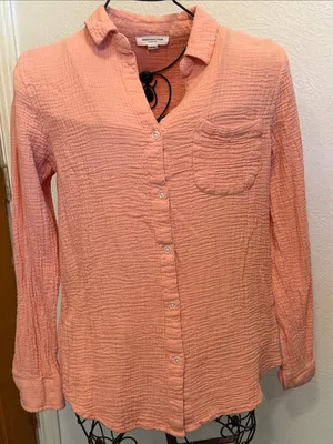 beachlunchlounge Coral Crinkle Button-Down Shirt thumbnail 1