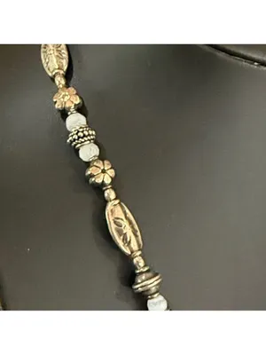Vintage ice blue agate stone necklace with silver tone beads thumbnail 3