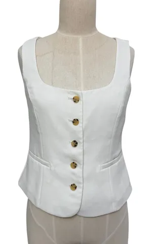 J.Crew Maia Scoopneck Vest Crepe Suiting Classic Minimalist Ivory 2 thumbnail 1