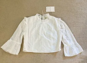 Mock ruffle neck eyelet embroidery crop top thumbnail 1