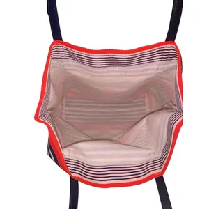 Kate Spade Bon Shopper Tote Pink Navy Striped Canvas Bag Spring Vacation‎ L NWT thumbnail 3