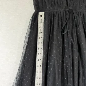 Lulus Black Swiss Dot Tulle Maxi Dress XS Ruffle Deep V-Neck Smocked Waist‎ thumbnail 6