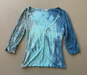 Y2K Casual Freedom Tie Dye Scoop Neck Henley Top thumbnail 1