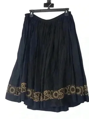 PURE DKNY Silk Pleated Midi Skirt Floral Embroidered Black Womens 6 thumbnail 1