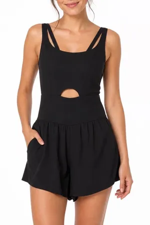 Black Athletic Romper Crisscross Back Cutout Workout Tennis Dress Small thumbnail 1