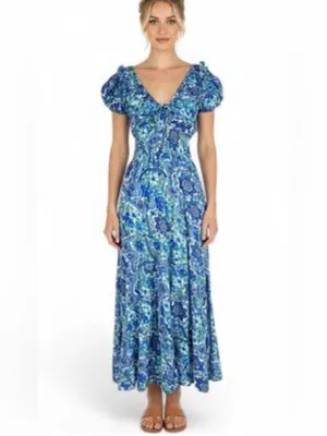 House of Harlow Blue Paisley Women’s dress with Ruffle Shoulders thumbnail 8