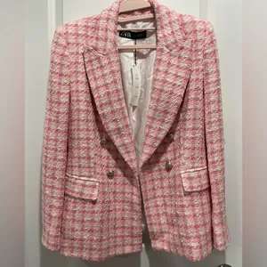 Bloggers Fave Zara Textured Tweed Checkered Pink White Double Breasted Blazer thumbnail 8
