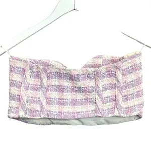 Zara Bustier Top Tweed Plaid Cropped Strapless Pink White Medium‎ NEW thumbnail 6