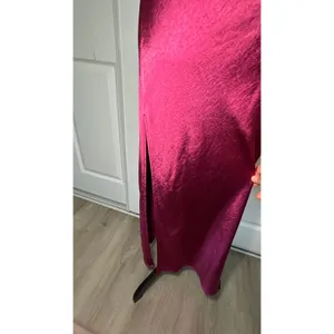 Lioness Satin Maxi Dress L Magenta Pink Cowl Neck Side Slit‎ Open Back Slip thumbnail 3