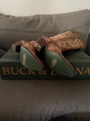 Buck & Brana Tall western cowboy boots Embroidered brown leather size 7.5 thumbnail 8