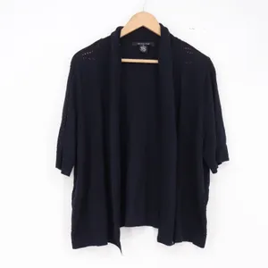 89th & Madison Cardigan Womens 1X Short Sleeve Open Front Navy Blue Fair thumbnail 2