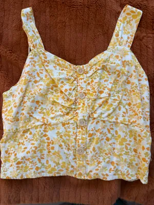 Floral Cropped Square Neck Top Yellow Size XL thumbnail 1
