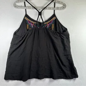 Maurices Tank Top Womens L Black Rayon Embroidered Lightweight Boho Flowy New thumbnail 4