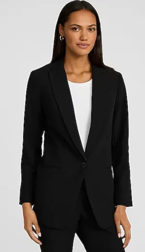 Express Studio Stretch Twill One Button Boyfriend Blazer Black Women's Medium NW thumbnail 1