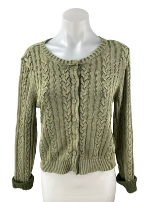 American Eagle Cable Knit Crew Neck Long Sleeve Button Cardigan Sweater Top Sz L thumbnail 1