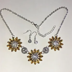 Sunflower Yellow Crystal Silver Tone Necklace and Earring Set thumbnail 3