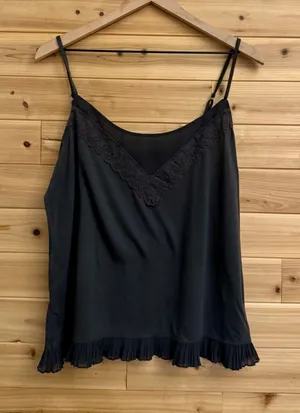 Y2K American Eagle XL Dark Gray Lace Ruffle Trim Cami Tank Top Girly Lightweight thumbnail 1