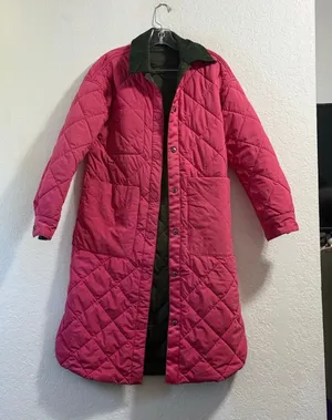 Anthropologie NVLT Green Pink Reversible Quilted Long Jacket Coat XS puffer thumbnail 1
