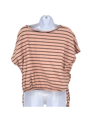 Lucky Brand Striped Short Sleeve Top With Side Ties Pink Size Medium Boho Chic thumbnail 6