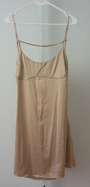 Papermoon Satin Office Siren Bella Swan Dainty Ethereal Mini Slip Dress L Beige thumbnail 1