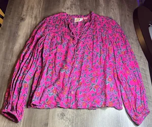 Maeve Calais Smocked Floral Peasant Blouse. thumbnail 1
