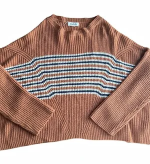 Listicle Women's Small Brown Striped Chunky Knit Sweater Oversized Pullover thumbnail 1