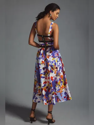 Maeve Anthro Square-Neck Midi Dress size 14 women’s multicolored floral thumbnail 2