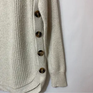 RD Style Knit Cotton Blend Cream Buttons Crew Neck Pullover Sweater Medium thumbnail 6