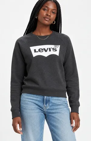 Levis Batwing Logo Graphic Sweatshirt Charcoal Heather Raglan Pullover Size M thumbnail 1