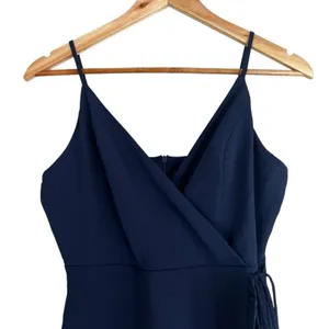 Altar'd State Faux Wrap Solid Mini Dress Navy Blue Summer Ruffle Hem Size M thumbnail 3