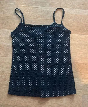 Navy Blue tank with white polka dots thumbnail 1