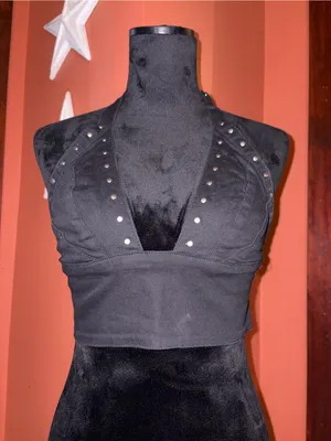 Superdown studded cropped halter top thumbnail 2