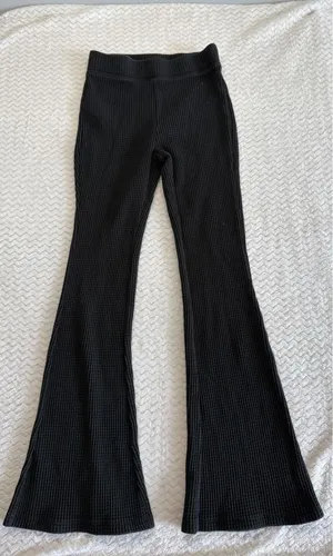 Aerie Waffle Knit Flare Pants Black Thermal Bell Bottom XS Regular 4564 thumbnail 1
