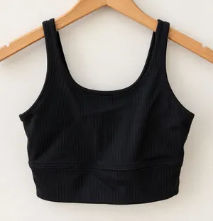 Nike Women’s Small Black Ribbed Longline Sports Bra Crop Top thumbnail 1