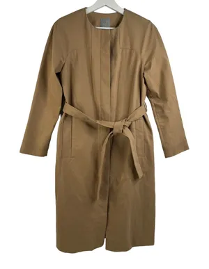 COS women’s Size 34 S Trench Coat Belted Jacket Khaki‎ Long Collarless Pockets thumbnail 1