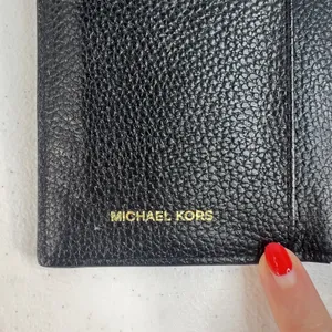 MICHAEL‎ KORS Envelope Wallet Large Black Pebble Leather Tri-Fold Gold Tone Logo thumbnail 11