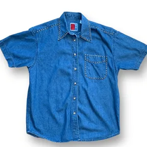 Vintage Studded Denim Western Shirt Medium Blue 90s Boho Festival‎ Cowgirl Top thumbnail 9