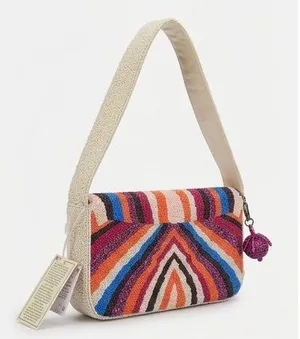 NWT Handcrafted Multicolored Beaded Shoulder Bag thumbnail 1