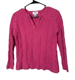 Vintage Talbots Woman Petites‎ 1X Pink Cable Knit V-Neck Long Sleeve Sweater thumbnail 1