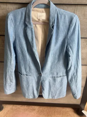 LOFT Light Blue Cotton Linen Blend Blazer Jacket Size 2 thumbnail 2