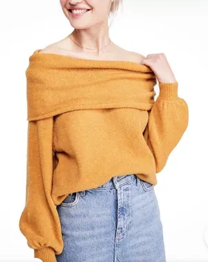 Free People Women's Echo Beach Pullover Yellow Knit Sweater Cowl Neck Size Small thumbnail 1