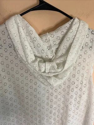Sleeveless White Eyelet Hooded Zip Swim Coverup thumbnail 7