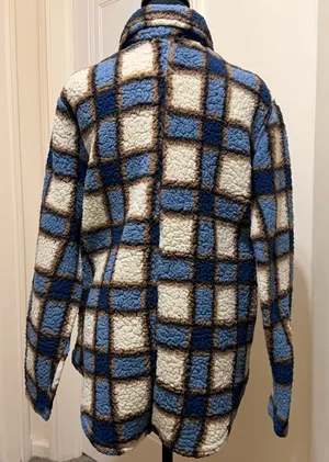 Absolutely Famous Blue & Brown Plaid Sherpa Fleece Shacket - Womens Size XL thumbnail 6