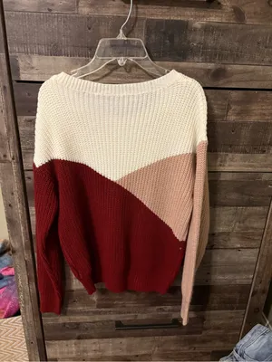 SHEIN Cream, Blush & Wine Colorblock Crew Sweater thumbnail 3