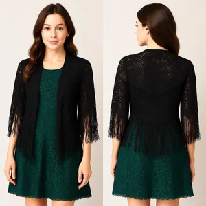 NWT Free People x Do Everything In Love Black Lace Fringe Kimono‎ Shawl Cardigan thumbnail 2