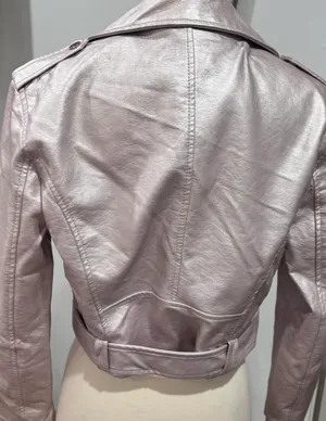 Forever 21 Metallic Pink Cropped Faux Leather Moto Biker Jacket thumbnail 3